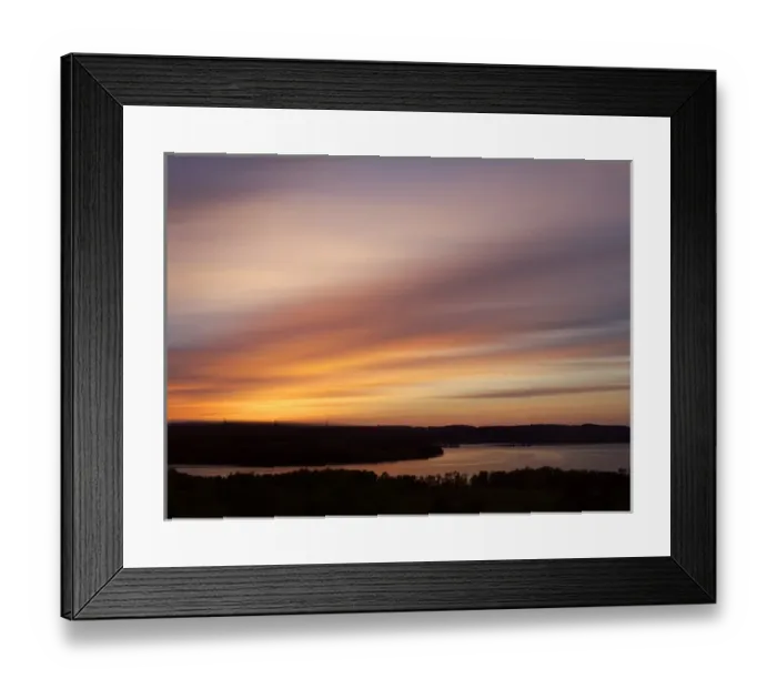 Framed Print : Canada, New Brunswick, Kingston, Shampers Bluff. Sunset on forest and St. John River