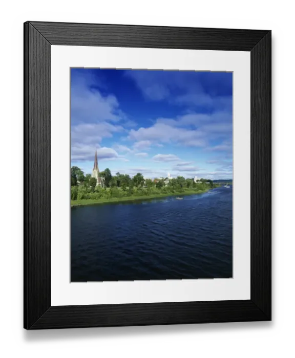 Framed Print : Canada, New Brunswick, View of Saint John river with city at dawn Framed Print : Canada, New Brunswick, View of Saint John river with city at dawn