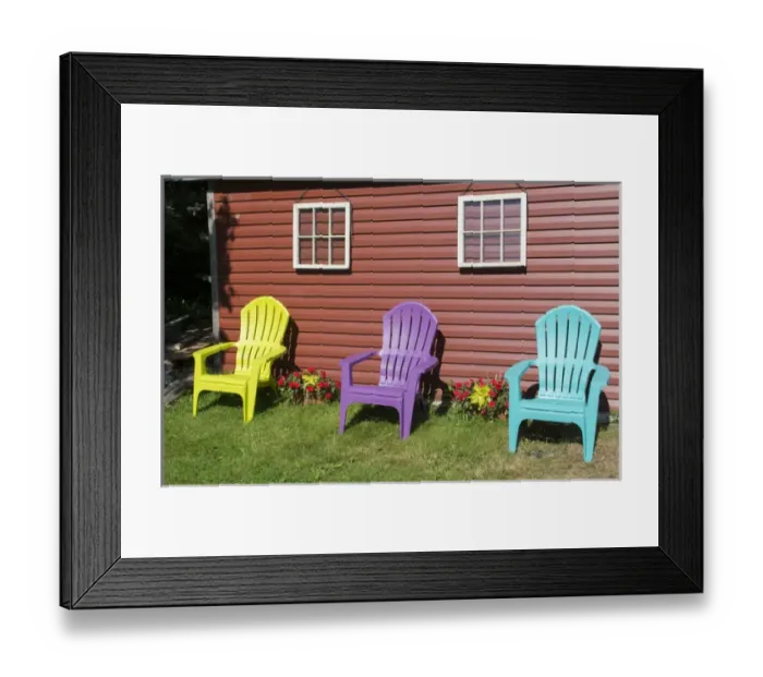 Framed Print : Canada Peggys Cove Nova Scotia barn with colorful Adirondack chairs with flowers Framed Print : Canada Peggys Cove Nova Scotia barn with colorful Adirondack chairs with flowers