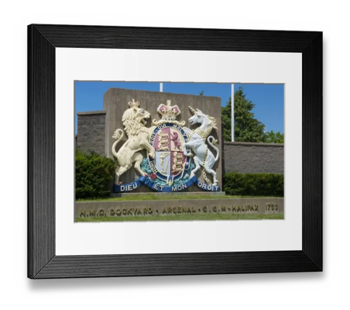 Framed Print : Canada Halifax Nova Scotia harbour at McKay Bridge and symbol for H. M. C. Dockyard Arsenal C
