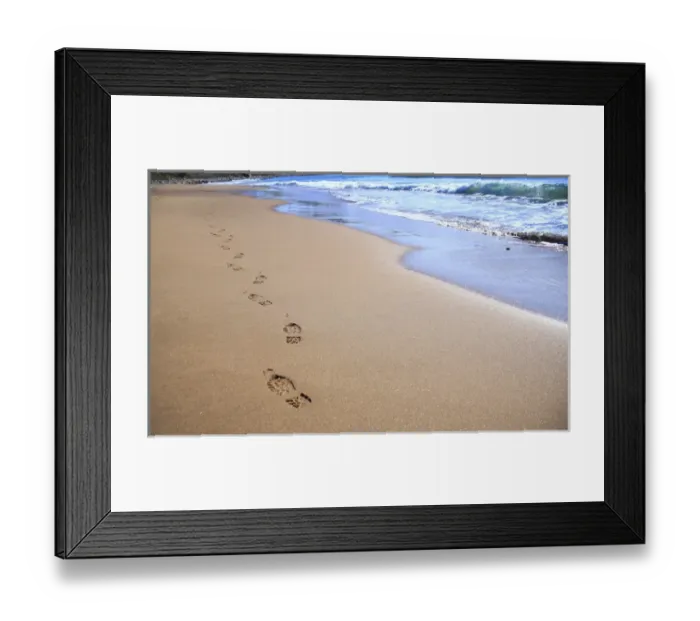 Framed Print : North America, Canada, Nova Scotia, footprints in the sand near the Cabot Trail