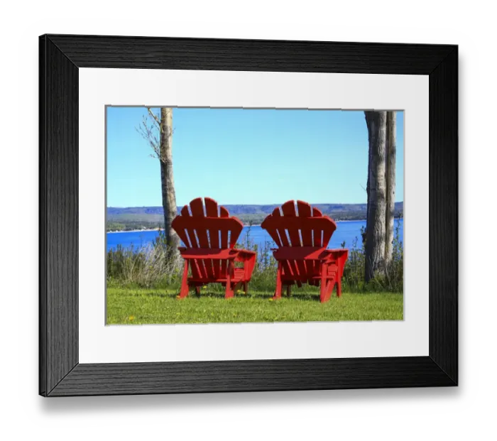 Framed Print : North America, Canada, Nova Scotia, Adirondack chairs near Cabot Trail, Cape Beton