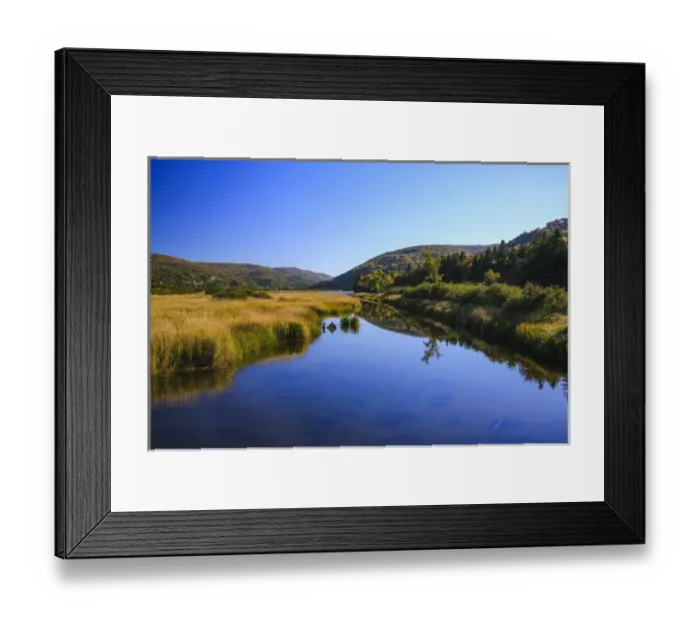 Framed Print : North America, Canada, Nova Scotia, Cape Breton, Cabot Trail, Margaree river reflection