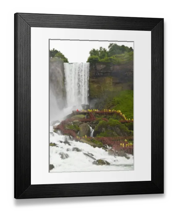 Framed Print : Canada, Ontario, Niagara Falls. Tourists use cliff-side walkways to experience the waterfalls