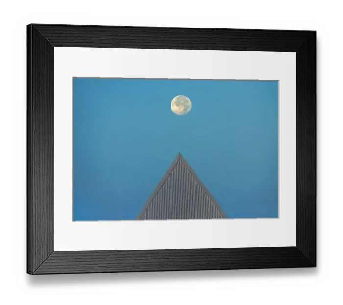 Framed Print : Canada, Ontario, St. Catharines. Full moon and triangular-shaped roof at Brock University Framed Print : Canada, Ontario, St. Catharines. Full moon and triangular-shaped roof at Brock University