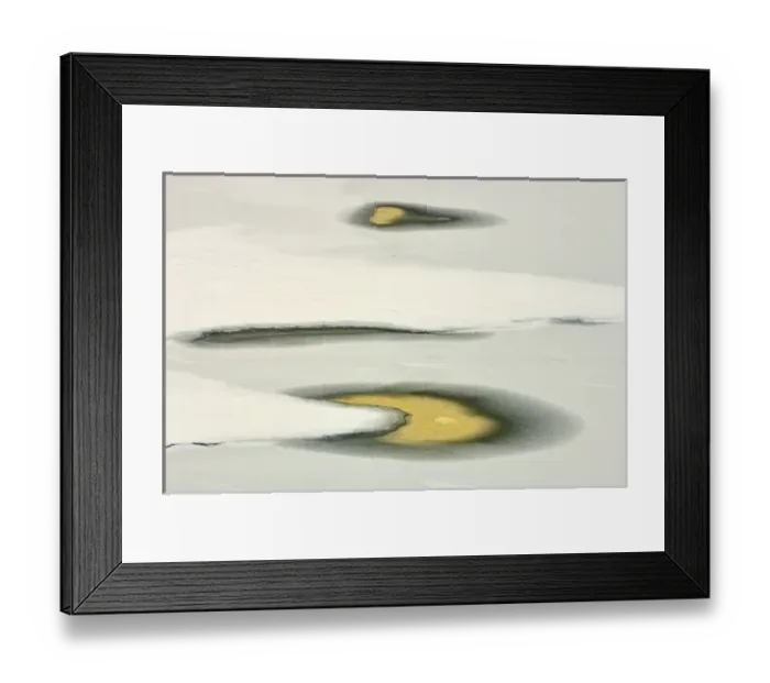 Framed Print : Canada, Ontario, Minet. Water pools on icy Lake Joseph reflect sunset. Credit as