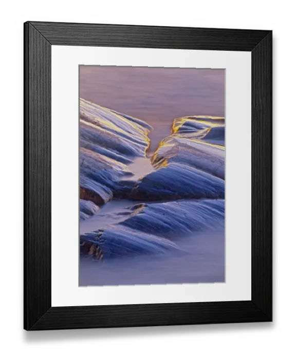 Framed Print : Canada, Ontario, Neys Provincial Park. Rock at edge of Lake Superior at sunset. Credit as