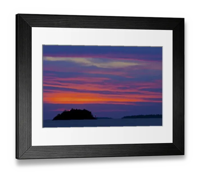 Framed Print : Canada, Ontario, Killbear Provincial Park. Sunset and lighthouse on Georgian Bay
