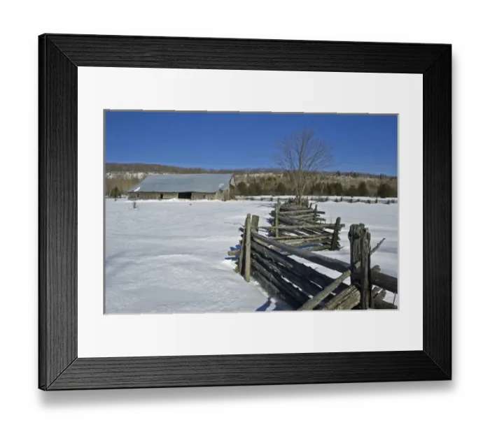 Framed Print : Canada, Ontario, Sheguindah. Split-rail fence and barn in winter Framed Print : Canada, Ontario, Sheguindah. Split-rail fence and barn in winter
