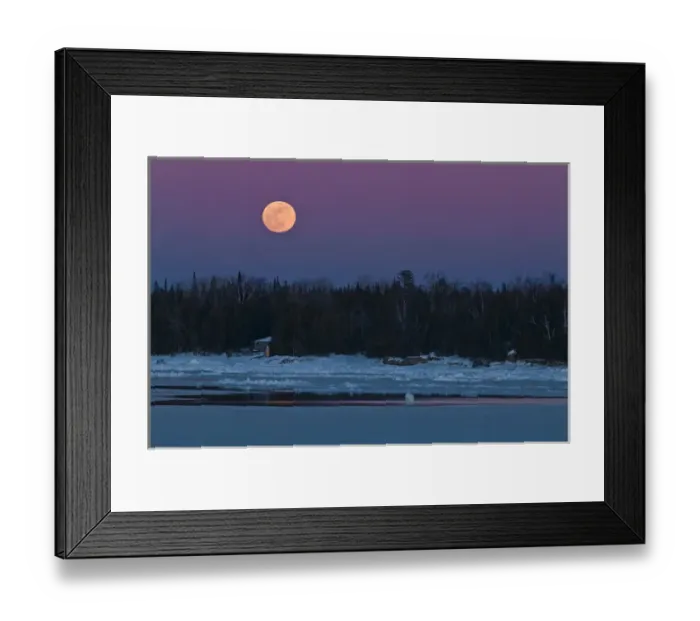 Framed Print : Canada, Ontario, South Baymouth. Full moon rising over Lake Huron in winter. Credit as Framed Print : Canada, Ontario, South Baymouth. Full moon rising over Lake Huron in winter. Credit as