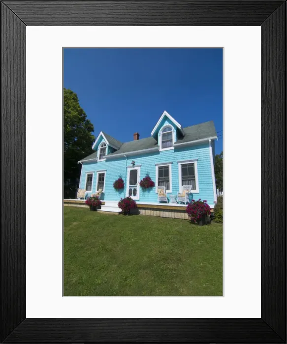 Framed Print : Canada Prince Edward Island, P. E. I. Victoria beautiful blue Victorian home with porch chairs Framed Print : Canada Prince Edward Island, P. E. I. Victoria beautiful blue Victorian home with porch chairs