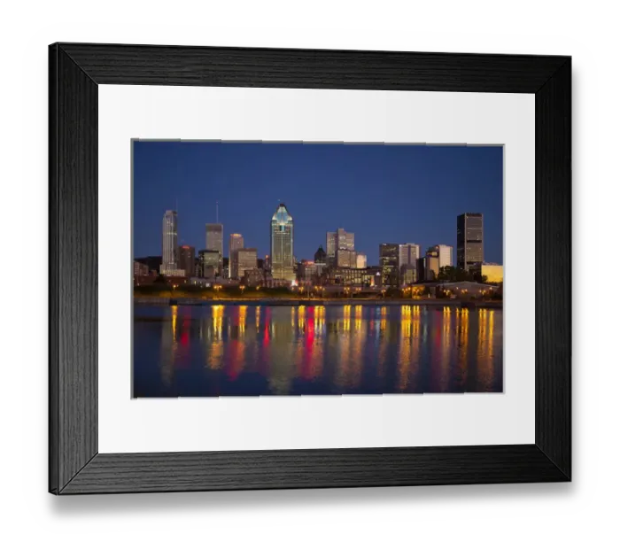Framed Print : Canada, Quebec, Montreal. Nighttime view of downtown and river Framed Print : Canada, Quebec, Montreal. Nighttime view of downtown and river