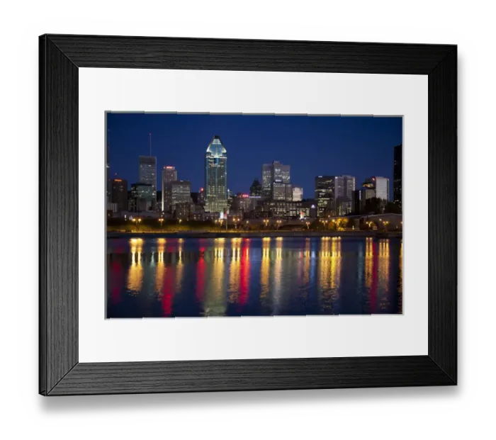 Framed Print : Canada, Quebec, Montreal. Nighttime view of downtown and river Framed Print : Canada, Quebec, Montreal. Nighttime view of downtown and river