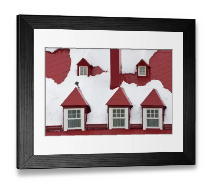 Framed Print : Old houses, red roof and window covered with snow, Quebec City, Canada Framed Print : Old houses, red roof and window covered with snow, Quebec City, Canada