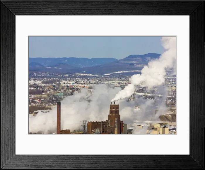 Framed Print : Overview of Quebec City, chimney giving out smoke, Canada