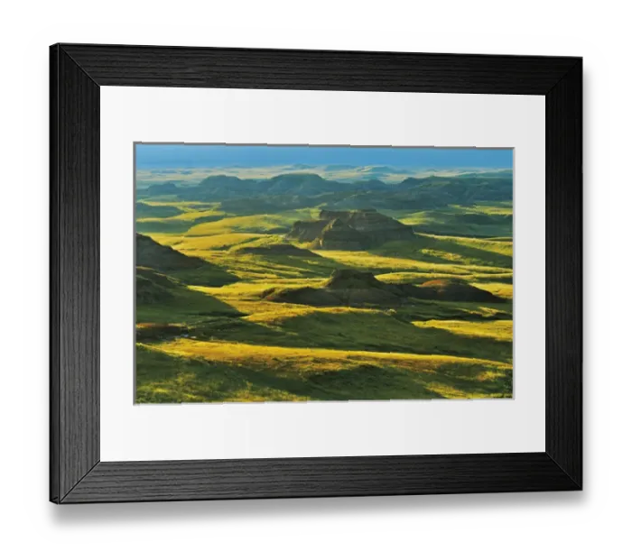 Framed Print : Canada, Saskatchewan, Grasslands National Park. Rolling hills of the Killdeer Badlands at sunset