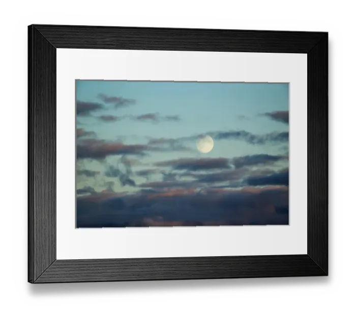 Framed Print : Canada, Nunavut Territory, Arviat, Full moon rises through clouds along west coast