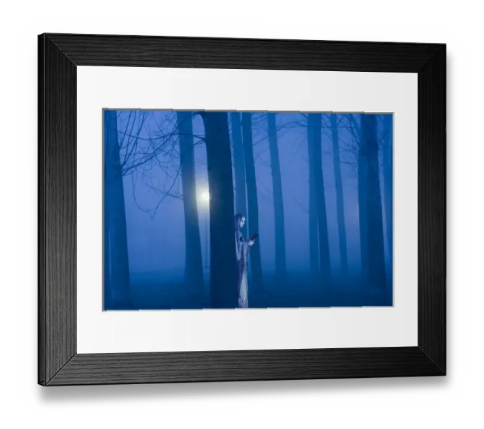 Framed Print : Artistic creation of ghostly figure in woods