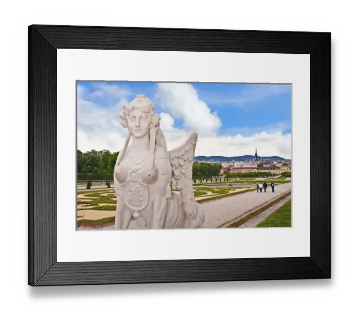 Framed Print : The formal gardens of Schloss Schonbrunn palace overlooking the city of Vienna, Wein