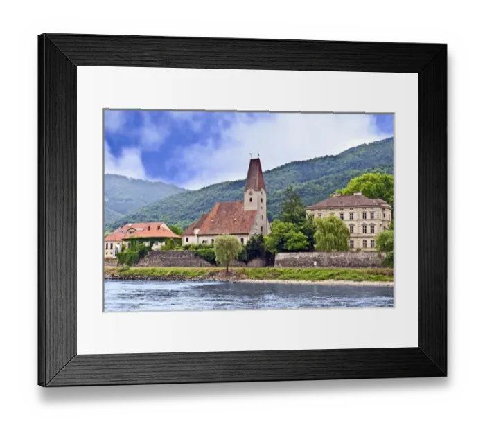 Framed Print : The Danube river and the village of Weissenkirchen, Wachau Lower Austria Framed Print : The Danube river and the village of Weissenkirchen, Wachau Lower Austria