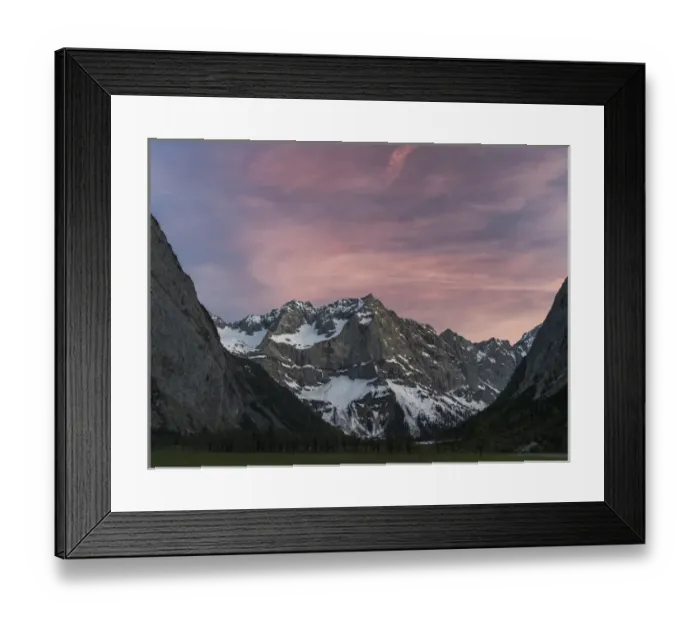 Framed Print : Eng Valley, Karwendel mountain range, Austria, view towards mount Spirtzkar-Spitze during sunset Framed Print : Eng Valley, Karwendel mountain range, Austria, view towards mount Spirtzkar-Spitze during sunset
