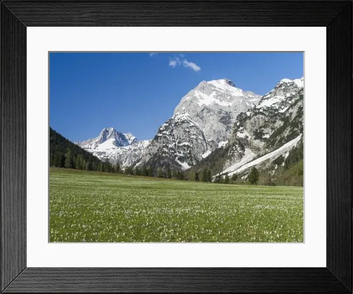 Framed Print : The Karwendel Mountain Range near Gramai in valley Falzthurntal during spring close