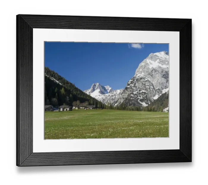 Framed Print : The Karwendel Mountain Range near Gramai in valley Falzthurntal during spring close