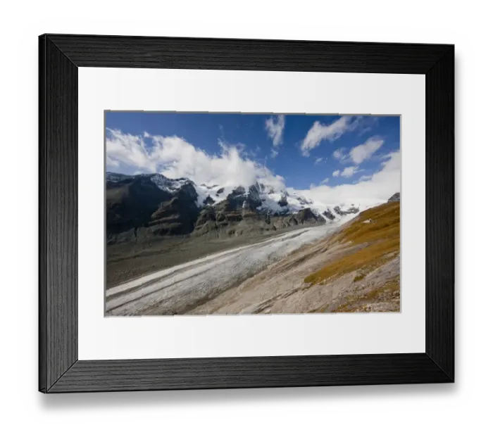 Framed Print : glacier Pasterze with Mount Grossglockner (3798m). Pasterze glacier is retreating rapidly