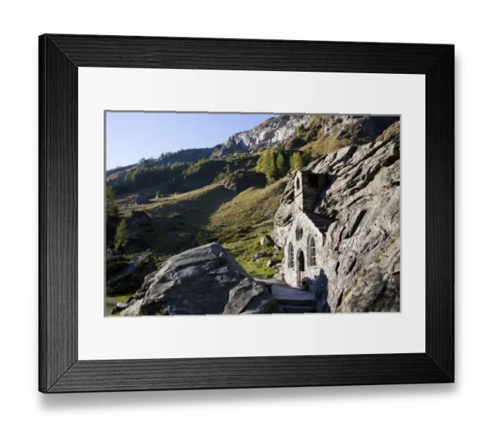 Framed Print : The Felsen Kapelle - Rock chapel, Gschloess valley, Tyrol, National Park Hohe Tauern, exterior Framed Print : The Felsen Kapelle - Rock chapel, Gschloess valley, Tyrol, National Park Hohe Tauern, exterior