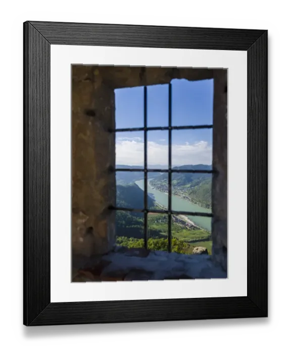Framed Print : The castle ruin Aggstein high above the Danube in the Wachau. The Wachau is a famous vineyard