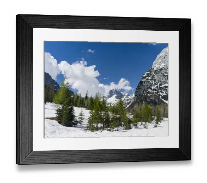 Framed Print : The Karwendel Mountain Range near Gramai in valley Falzthurntal during spring close Framed Print : The Karwendel Mountain Range near Gramai in valley Falzthurntal during spring close