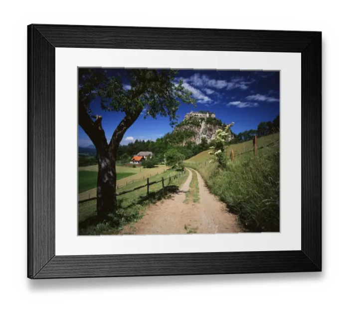 Framed Print : Austria, Tyrol, Reutte, View of dirt road through field Framed Print : Austria, Tyrol, Reutte, View of dirt road through field