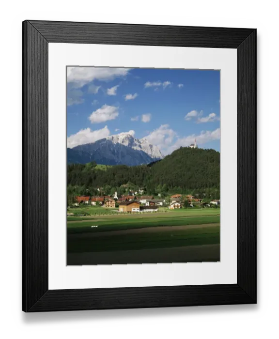 Framed Print : Austria, Tyrol, Motz, View of Motz church with Locherboden mountains