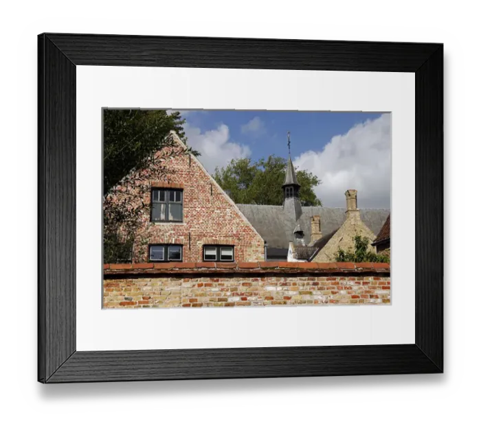 Framed Print : Europe, Belgium, Brugges. Gabled roof and steeple of Brugges Framed Print : Europe, Belgium, Brugges. Gabled roof and steeple of Brugges