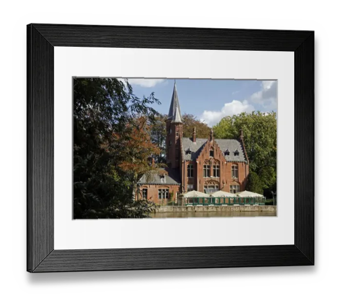 Framed Print : Europe, Belgium, Brugges. Brick church on Minnewater Framed Print : Europe, Belgium, Brugges. Brick church on Minnewater