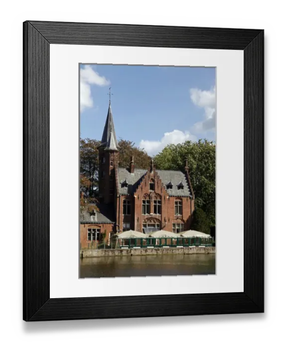 Framed Print : Europe, Belgium, Brugges. Brick church on Minnewater Framed Print : Europe, Belgium, Brugges. Brick church on Minnewater