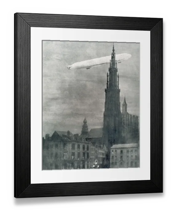 Framed Print : WORLD WAR I (1914-1918). First german zeppelin over Antwerp the night of August 25th