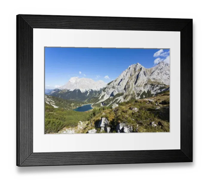 Framed Print : Mountain lake Seeben (Seebensee) in the Mieminger mountains with the Wetterstein Framed Print : Mountain lake Seeben (Seebensee) in the Mieminger mountains with the Wetterstein