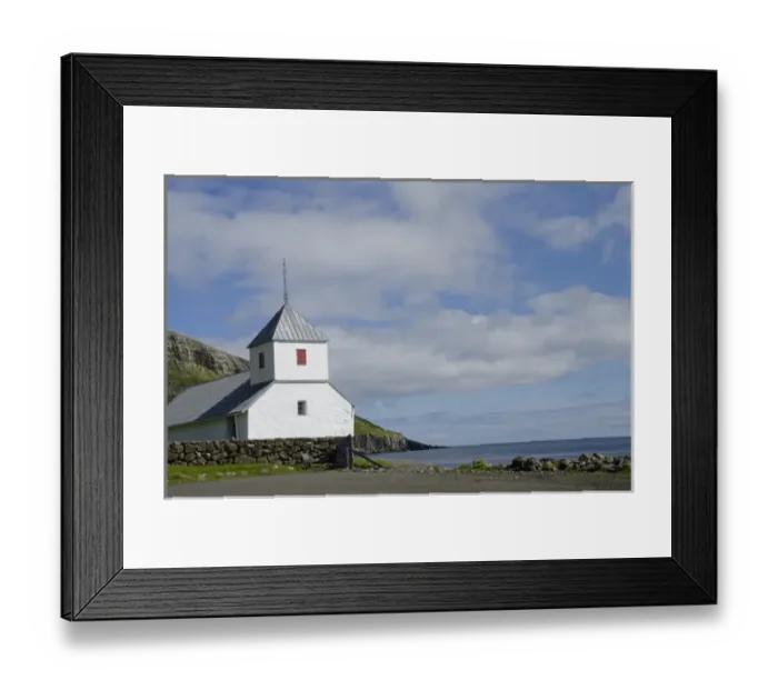 Framed Print : Kingdom of Denmark, Faroe Islands. Historic medieval church of Kirkjubour, dedicated Framed Print : Kingdom of Denmark, Faroe Islands. Historic medieval church of Kirkjubour, dedicated
