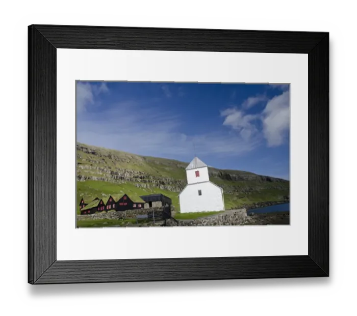 Framed Print : Kingdom of Denmark, Faroe Islands. Historic medieval church of Kirkjubour, dedicated