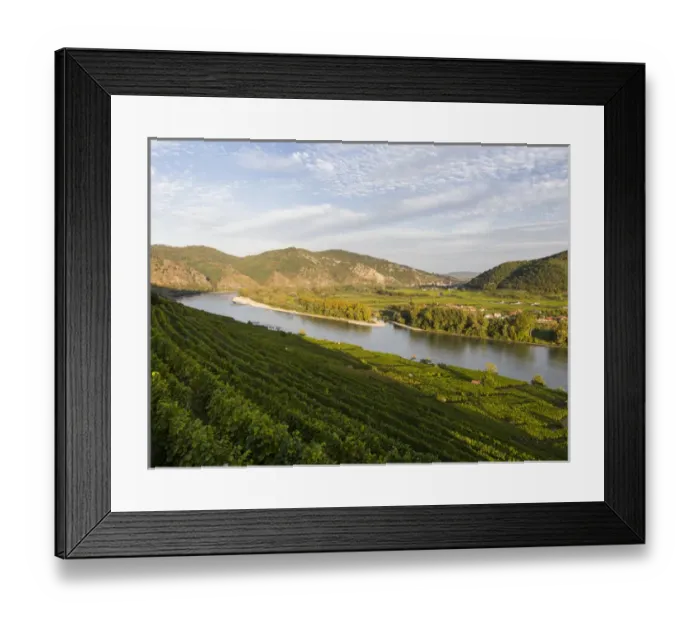 Framed Print : View from Weissenkirchen over the Danube towards Rossatz and Duernstein in the Wachau Framed Print : View from Weissenkirchen over the Danube towards Rossatz and Duernstein in the Wachau
