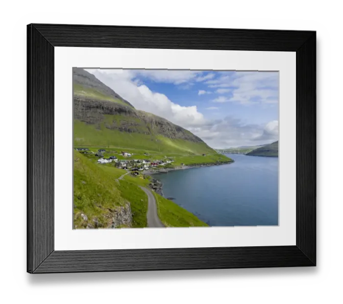 Framed Print : Bour (Boeur), a traditional village at Sorvagsfjordur, in the background village Framed Print : Bour (Boeur), a traditional village at Sorvagsfjordur, in the background village