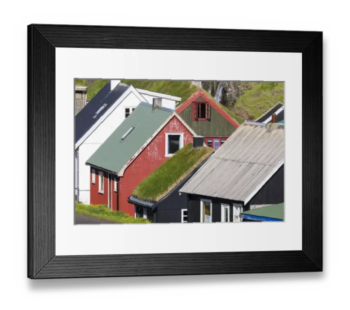 Framed Print : The village on the island Mykines, part of the Faroe Islands in the North Atlantic