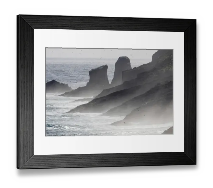 Framed Print : Breakers and spray, the cliffs of Mykinesholmur Framed Print : Breakers and spray, the cliffs of Mykinesholmur