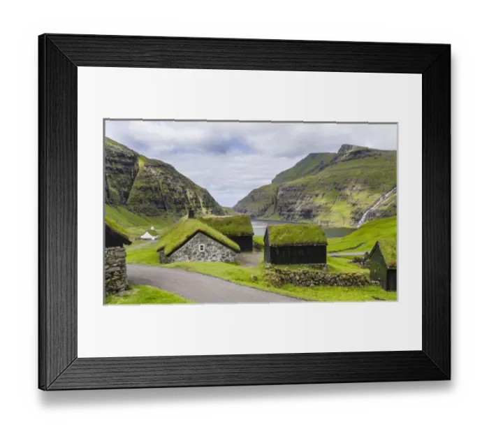 Framed Print : Kings Farm (duvugardar) in the valley of Saksun, one of the main attractions of the Faroe Islands Framed Print : Kings Farm (duvugardar) in the valley of Saksun, one of the main attractions of the Faroe Islands