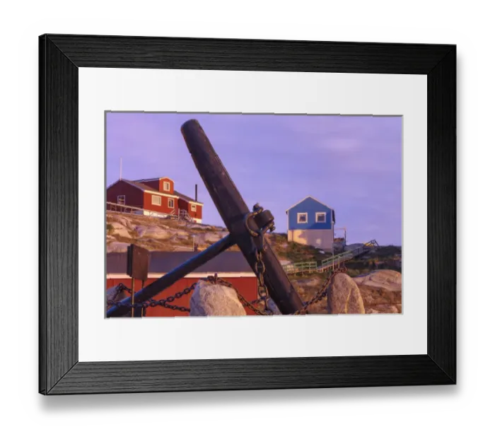 Framed Print : RM. Old Anchor. Home buildings Ilulissat. Greenland Framed Print : RM. Old Anchor. Home buildings Ilulissat. Greenland