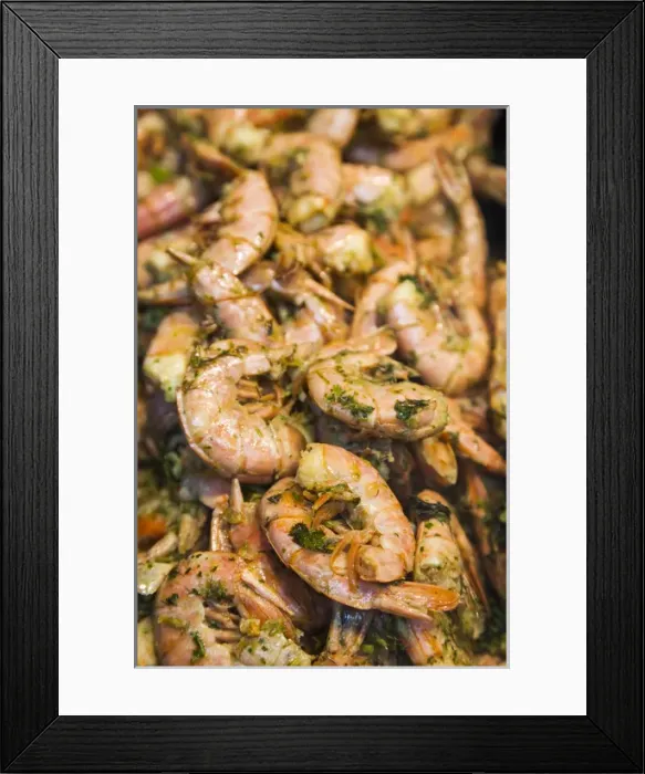 Framed Print : Denmark, Zealand, Copenhagen, Torvehallerne KPH, new outdoor food market, prepared shrimp