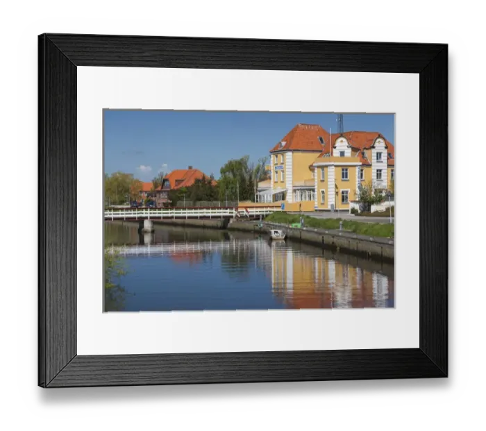 Framed Print : Denmark, Jutland, Grenaa, buildings along canal Framed Print : Denmark, Jutland, Grenaa, buildings along canal