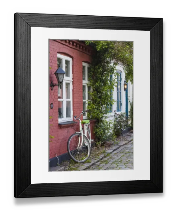 Framed Print : Denmark, Jutland, Aarhus, Mollestien street, traditional houses Framed Print : Denmark, Jutland, Aarhus, Mollestien street, traditional houses