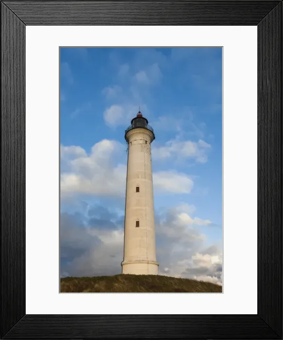 Framed Print : Denmark, Jutland, Danish Riviera, Hvide Sande, Lyngvig Fyr Lighthouse, dusk